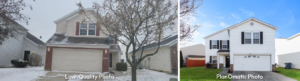 Image of low-quality exterior of home next to image of PlanOmatic exterior of home photography