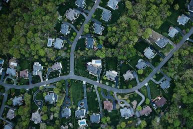 Aerial image of neighborhood of homes