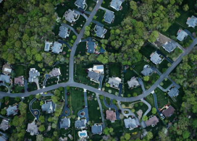 Aerial image of neighborhood of homes