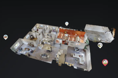 Matterport dollhouse view of two-story home